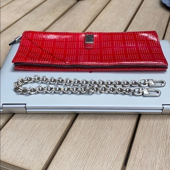 Lodis Red Patent Leather Laser Clutch Bag Wristlet